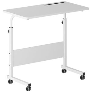 DlandHome Rolling Desk Adjustable Standing Desk, Mobile Side Table 31.4 Inches w/Wheels Adjustable C Table Movable Portable Laptop Computer Stand for Bed Sofa,White