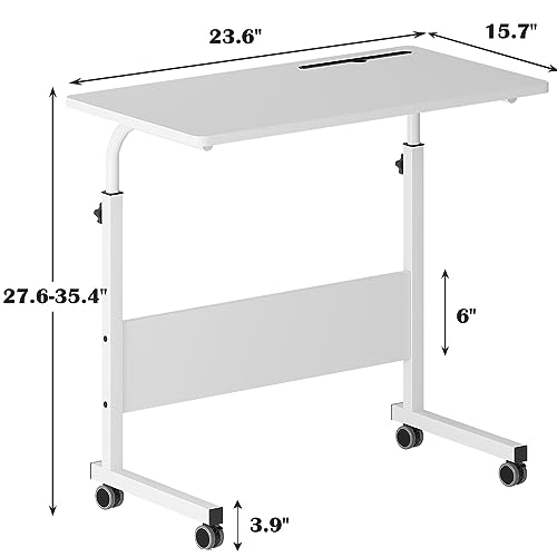 DlandHome Rolling Desk Adjustable Standing Desk, Mobile Side Table 31.4 Inches w/Wheels Adjustable C Table Movable Portable Laptop Computer Stand for Bed Sofa,White