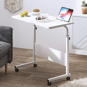 DlandHome Rolling Desk Adjustable Standing Desk, Mobile Side Table 31.4 Inches w/Wheels Adjustable C Table Movable Portable Laptop Computer Stand for Bed Sofa,White