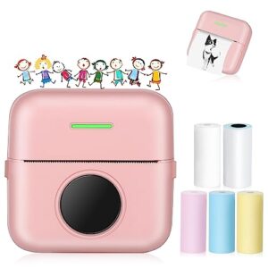 mini pocket printer, bluetooth inkless thermal printer with 5 rolls printing paper for android or ios app, portable sticker printer gift for kids, friends, receipt printer for photo journal notes memo