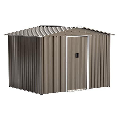 RTDTD 8FT x 6FT Outdoor Storage Shed, Waterproof, Lockable Door Metal Tool Shed with Sliding Door and Air Vents, Storage House for Gardening Tools, Metal Storage Shed for Garden, Backyard, Lawn