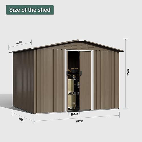 RTDTD 8FT x 6FT Outdoor Storage Shed, Waterproof, Lockable Door Metal Tool Shed with Sliding Door and Air Vents, Storage House for Gardening Tools, Metal Storage Shed for Garden, Backyard, Lawn