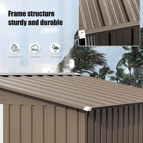 RTDTD 8FT x 6FT Outdoor Storage Shed, Waterproof, Lockable Door Metal Tool Shed with Sliding Door and Air Vents, Storage House for Gardening Tools, Metal Storage Shed for Garden, Backyard, Lawn