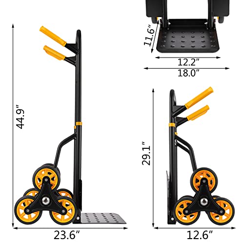 SmarketBuy Stair Climber Hand Truck, 2 in 1 Heavy-Duty Stair Climbing Hand Truck 330 Lbs Capacity, Foldable Trolley Cart with 6 Wheels and Rope for for Home, Office or Shopping Use