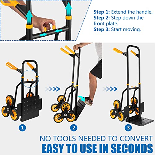 SmarketBuy Stair Climber Hand Truck, 2 in 1 Heavy-Duty Stair Climbing Hand Truck 330 Lbs Capacity, Foldable Trolley Cart with 6 Wheels and Rope for for Home, Office or Shopping Use