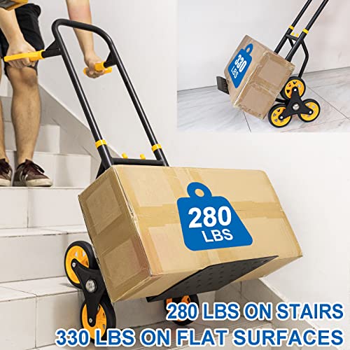 SmarketBuy Stair Climber Hand Truck, 2 in 1 Heavy-Duty Stair Climbing Hand Truck 330 Lbs Capacity, Foldable Trolley Cart with 6 Wheels and Rope for for Home, Office or Shopping Use