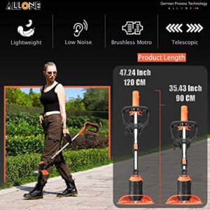 ALLONE Cordless Weed Wacker Battery Powered with Power Display & 3-Level Speed Variable, Electric Weed Eater Lightweight Brush Cutter Grass Trimmer with Metal Blades, 4.0Ah Battery and Charger