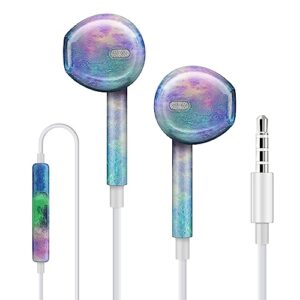 aolcev 3.5mm wired headphones, hi-fi stereo earphones noise cancelling, in-ear 3.5mm jack earbuds with mic volume control for samsung a13 a52s, galaxy s10+, android, ipad, computer, laptop, purple
