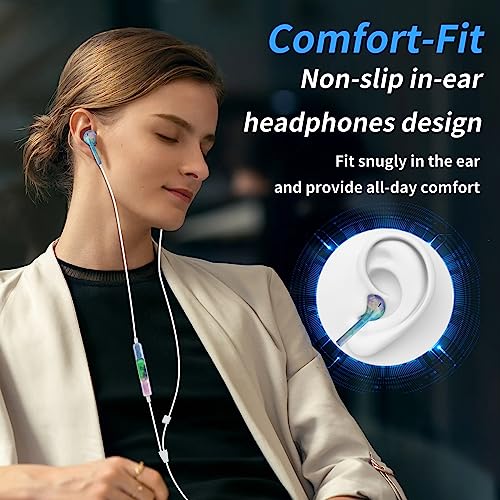 Aolcev 3.5mm Wired Headphones, Hi-Fi Stereo Earphones Noise Cancelling, in-Ear 3.5mm Jack Earbuds with Mic Volume Control for Samsung A13 A52s, Galaxy S10+, Android, iPad, Computer, Laptop, Purple