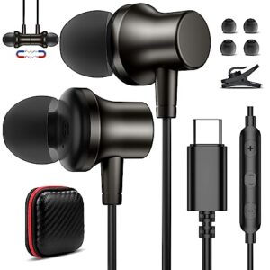 usb c headphone type c earphone magnetic wired earbud for samsung galaxy z fllip 5 fold a53 a54 s23 s22 s21 s20 in-ear noise canceling stereo headset with microphone for school google pixel 6a 7a 7 6