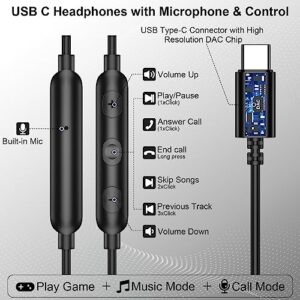 USB C Headphone Type C Earphone Magnetic Wired Earbud for Samsung Galaxy Z Fllip 5 Fold A53 A54 S23 S22 S21 S20 in-Ear Noise Canceling Stereo Headset with Microphone for School Google Pixel 6a 7a 7 6