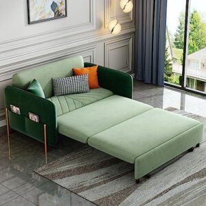 comfor u 53.5" full sleeper sofa green upholstered convertible sofa bed 3 in 1 sleeper sofa couch bed, small tufted velvet convertible loveseat futon sofa w/pullout bed, multi-pockets for living room