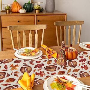 Fall Table Runner 13x72 Inch,Football with Maple Leaves Table Decors for Seasonal Harvest Autumn Thanksgiving Farmhouse Home Kitchen Dining Party