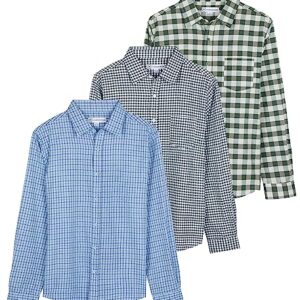 3-Pack: Mens Long Sleeve Button Up Down Shirt for Men Dress Shirts Slim Casual Plaid Clothing Clothes Pocket Cotton Collar Summer Outfit Fashion Top Tees Tshirt Lounge Camisa para Hombre - Set 3, XL