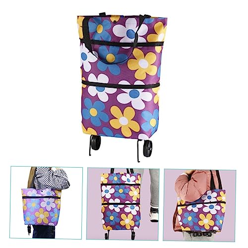 Ciieeo Pull Bag Collapsible Trolley Bags Tote Portable Wagon Shopping Trolley Trolly Cart with Wheels Plastic Wheelbarrow Shopping Bag Shopping Cart Grocery Cart with Wheels Handbag