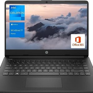 HP Portable Laptop, Student and Business, 14" HD Display, Intel Quad-Core N4120, 8GB DDR4 RAM, 64GB eMMC, 1 Year Office 365, Webcam, SD Card Reader, HDMI, Wi-Fi, Windows 11 Home, Black, KKE Mousepad