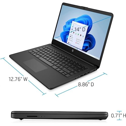 HP Portable Laptop, Student and Business, 14" HD Display, Intel Quad-Core N4120, 8GB DDR4 RAM, 64GB eMMC, 1 Year Office 365, Webcam, SD Card Reader, HDMI, Wi-Fi, Windows 11 Home, Black, KKE Mousepad