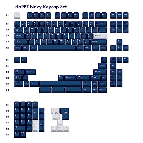 kfaPBT White on Navy Keycap Set for Mechanical Keyboard, 152 Keys Set Custom Keycap Set, Cherry Profile, Compatiable with 100%, 75%, 65%, 60% Keyboards