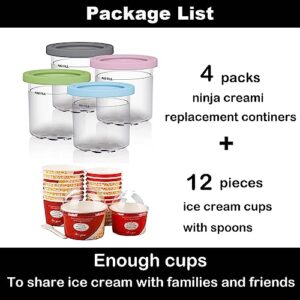 Containers Replacement for Ninja Creami Pints and Lids - 4 Pack 16oz, Compatible with NC301 NC300 NC299AMZ Series Ice Cream Maker, Dishwasher Safe, Silicone Lid