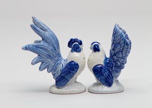fine ceramic dutch blue country farmhouse rooster & hen salt & pepper shakers set, 3-1/2" h