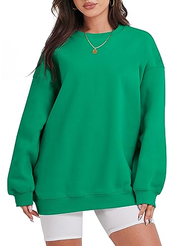 Caracilia Fleece Oversized Sweatshirts for Women Long Sleeve Loose Fit Comfy Pullover Sweater Fall Warm Hoodie Sweatshirt Winter Fashion 2023 Cute Dressy Shirt Teen Girls A1019cuilv-S Green