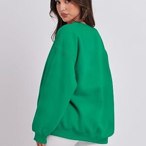 Caracilia Fleece Oversized Sweatshirts for Women Long Sleeve Loose Fit Comfy Pullover Sweater Fall Warm Hoodie Sweatshirt Winter Fashion 2023 Cute Dressy Shirt Teen Girls A1019cuilv-S Green