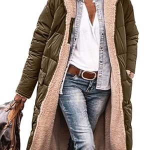 PRETTYGARDEN Women's 2023 Fall Fashion Coats Casual Loose Fleece Long Hooded Jackets Outerwear (Light Army Green,Small)