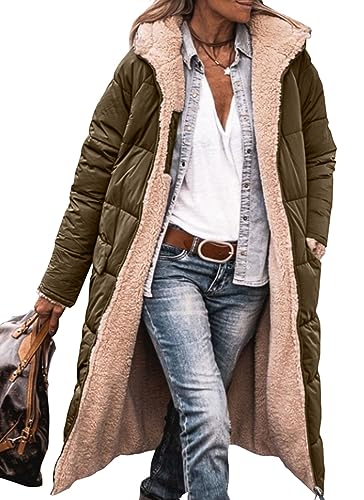 PRETTYGARDEN Women's 2023 Fall Fashion Coats Casual Loose Fleece Long Hooded Jackets Outerwear (Light Army Green,Small)