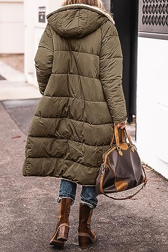 PRETTYGARDEN Women's 2023 Fall Fashion Coats Casual Loose Fleece Long Hooded Jackets Outerwear (Light Army Green,Small)