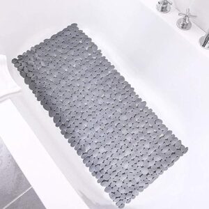 bathtub mat non slip 2 pack, 35 x 16 inches pebble shower mat with suction cups and drain holes, bath mat for shower,bathroom tub (grey)