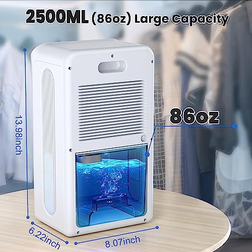 Dehumidifiers for Home, Up to 800 Sq.ft, 86oz Water Tank, Dehumidifiers for Bedroom with Essential Oil Diffuser, 7 Color LED Light, 24H Timer, Auto Shut-off, Ideal for Bathroom Basement Closet RV