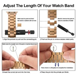 MERUYOO Gold Watch Bands Compatible with Apple Watch Band 38mm 40mm 41mm 42mm 44mm 45mm for Women, with TPU Case - Slim and Thin Stainless Steel Replacement Adjustable Wristband for iWatch Series.