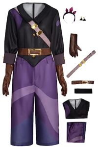 girls anime owl house cosplay amity blight costume battle suit luz halloween outfit shirt pants with gloves (purple- kids, medium)