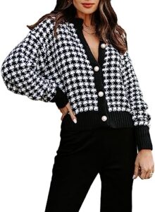 dokotoo womens cardigan sweaters color block v neck pearl button down long sleeve plaid cardigans coats casual cable knit ribbed fall winter ladies loose fit jackets outerwear black xl