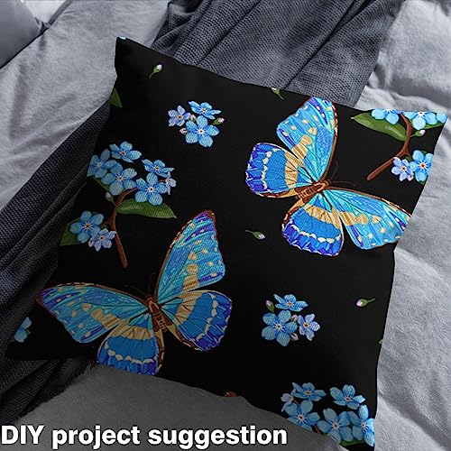Erosebridal Butterfly Fabric by The Yard, Blue Flowers Upholstery Fabric, Watercolor Butterfly Floral Decorative Fabric, Botanical Branches DIY Indoor Outdoor Fabric for Quilting, 1 Yard, Black