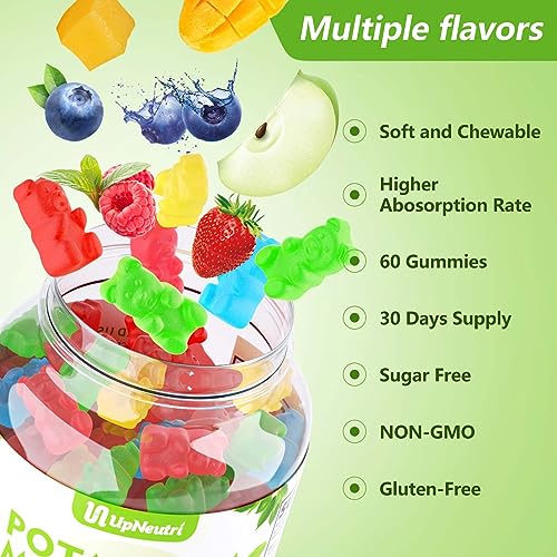 Potassium Magnesium Supplement Gummies for Adults Kids, Sugar-Free Potassium Gummies Supports Leg Cramps & Muscle & Immune Health, High Absorption Vegan Magnesium Gummies 5 Fruit Flavor 60 Cts