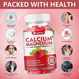 Calcium Magnesium Zinc with Vitamin D3 Gummies, Sugar Free Calcium Supplements for Women Men, High Absorption Zinc Gummies for Bone & Muscle & Immune Health, Vegan Raspberry Flavor - 120 Count