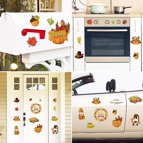 Whaline 15Pcs Thanksgiving Fridge Magnets Truck Pumpkin Turkey Gnome Refrigerator Magnets Thankful Magnetic Stickers for Autumn Holiday Home Office School Kitchen Locker Decoration