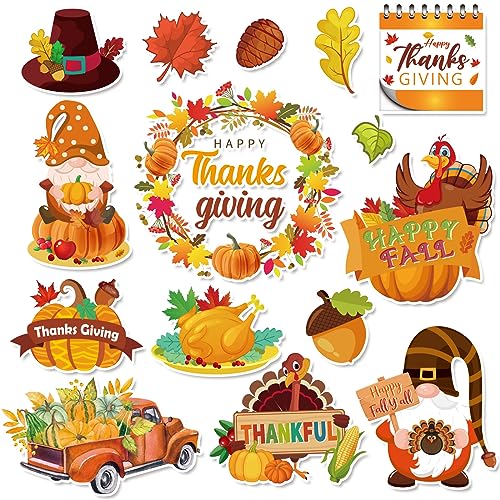 Whaline 15Pcs Thanksgiving Fridge Magnets Truck Pumpkin Turkey Gnome Refrigerator Magnets Thankful Magnetic Stickers for Autumn Holiday Home Office School Kitchen Locker Decoration