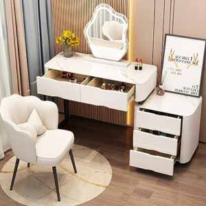 vanity desk, vanity table made of solid wood, features modern sintered marble top, rotatable/removable touch screen hd mirror(3-brigntness), vanity set with chair (47.2in/120cm)