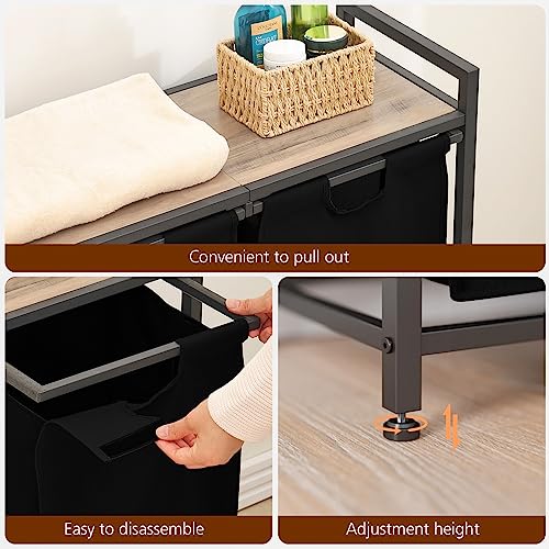 AMHANCIBLE Black Nightstands Set of 2, Small End Tables Living Room with Drawer, Laundry Hamper, Laundry Basket 2 Section