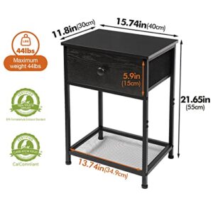 AMHANCIBLE Black Nightstands Set of 2, Small End Tables Living Room with Drawer, Laundry Hamper, Laundry Basket 2 Section