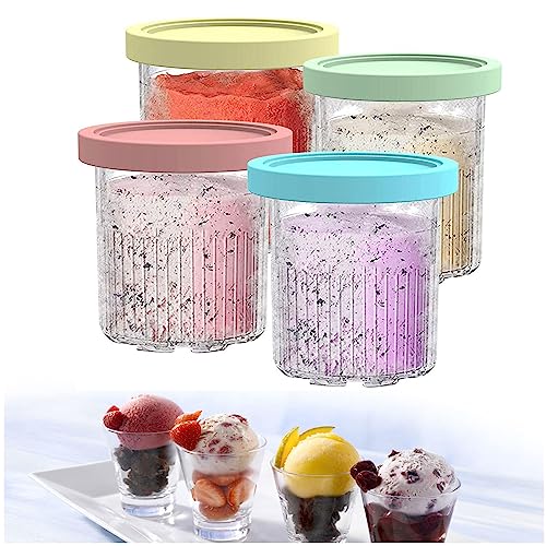 Creami Pints and Lids - 4 Pack, for Creami Ninja Ice Cream,24 OZ Pint Ice Cream Containers Safe and Leak Proof Compatible with NC500,NC501 Series Ice Cream Makers