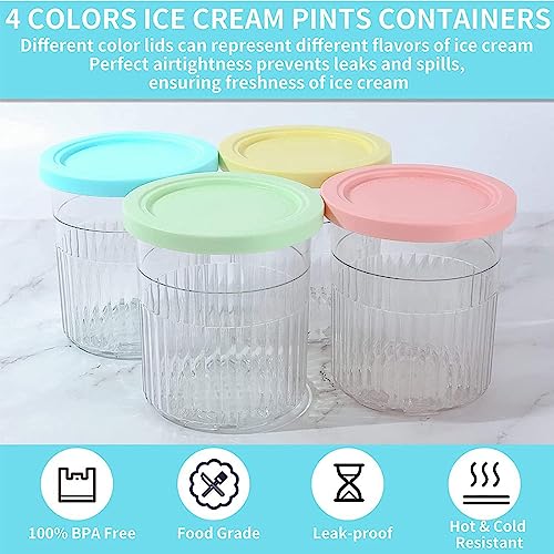 Creami Pints and Lids - 4 Pack, for Creami Ninja Ice Cream,24 OZ Pint Ice Cream Containers Safe and Leak Proof Compatible with NC500,NC501 Series Ice Cream Makers