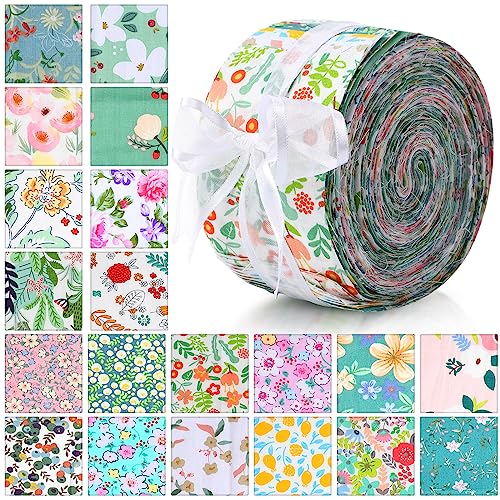 40 Pcs Cotton Jelly Fabric Roll Quilting Strips Different Patterns Patchwork Jelly Fabric Strips Roll Craft Sewing Supplies for Quilters Crafting Sewing DIY Crafts, 39.37 x 2.56 Inches (Floral)