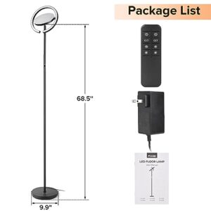 FIMEI Floor Lamp, Sky Modern Bright Standing Lamp with Rotatable Outer Ring Light, 3 Color Temperature and Stepless Dimming, Remote/Touch Independent Control for Living Room Bed Room Office, Black