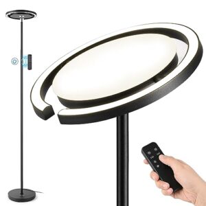 fimei floor lamp, sky modern bright standing lamp with rotatable outer ring light, 3 color temperature and stepless dimming, remote/touch independent control for living room bed room office, black