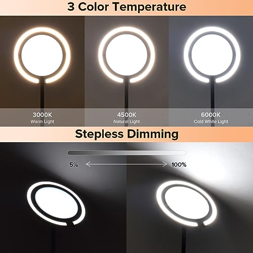 FIMEI Floor Lamp, Sky Modern Bright Standing Lamp with Rotatable Outer Ring Light, 3 Color Temperature and Stepless Dimming, Remote/Touch Independent Control for Living Room Bed Room Office, Black