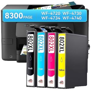 Panda 802XL Ink Cartridge remanufactured for epson 802XL T802 use with Epson Workforce Pro WF-4720 WF-4730 WF-4740 WF-4734 EC-4020 EC-4030 Wireless All-in-one Color Inkjet Print Copy scan Printer Ink