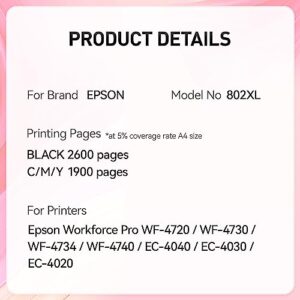 Panda 802XL Ink Cartridge remanufactured for epson 802XL T802 use with Epson Workforce Pro WF-4720 WF-4730 WF-4740 WF-4734 EC-4020 EC-4030 Wireless All-in-one Color Inkjet Print Copy scan Printer Ink